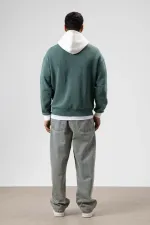 Oversize Baskılı Kapüşonlu Sweatshirt Nefti
