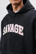 Sweat à capuche imprimé oversize noir