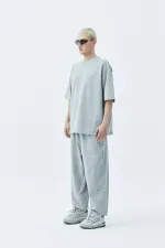 Delik Detaylı Oversize Eşofman Takım Gri