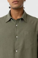 Cep Detaylı Oversize Uzun Kol Gömlek Haki