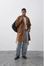 Kemerli Oversize Kaşe Kaban Kahve