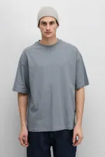 T-shirt basique oversize à col rond gris clair