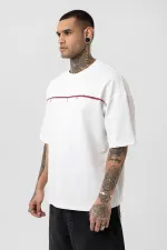 Yıkamalı Arka Baskılı Oversize Tişört Ekru