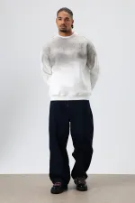 Sweat-shirt oversize à détails en pierre délavée, écru