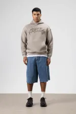 Oversize Baskılı Kapüşonlu Sweatshirt Açık Vızon