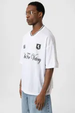Baskılı Oversize Forma Tişört Beyaz