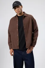 Dokulu Oversize Gömlek Ceket Kahve