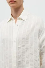 Çizgili Oversize Gömlek Ekru