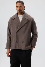 Oversize Kruvaze Kısa Kaşe Ceket Koyu Vızon