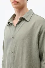 Uzun Kollu Basic Oversize Gömlek Haki