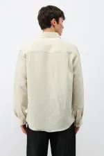 Modal Fabric Striped Oversize Shirt Beige