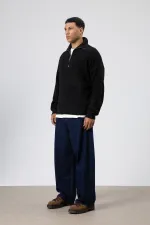 Yarım Fermuarlı Triko Kazak Siyah