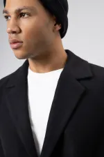 Kemerli Oversize Kaşe Kaban Siyah