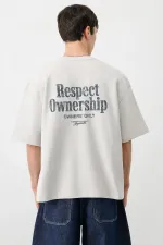 Kısa Kollu Boxy Fit Baskılı Tişört Ice Grı