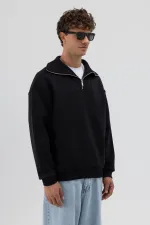 Sweat-shirt noir basique à fermeture éclair et col montant
