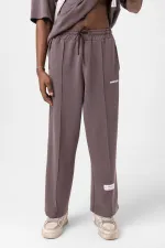 Label Detailed Oversize Modal Fabric Tracksuit Set Coffee