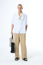 Seamless Short Sleeve Pocketless Oversize Linen Shirt White