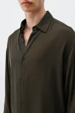 Hafif Dokulu Oversize Gömlek Kahve