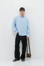 Çizgili Oversize Gömlek Mavi