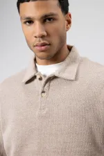 Oversize Polo Yaka Triko Kazak Vizon