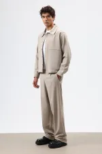 Baggy Fit Fabric Trousers Beige