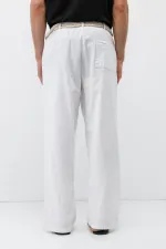 Kemer Detaylı Oversize Keten Pantolon Ekru