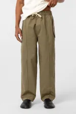 Pantalon ample en gabardine à lacets, kaki