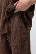 Müslin Kumaş Rahat Kalıp Keten Takım Kahve