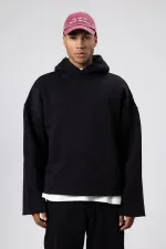 Basic Oversize Seamless Hooded Sweatshirt Black
