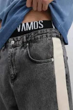 Yan Şeritli Baggy Fit Jean Antrasit