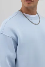 Sweat-shirt basique à col rond oversize bleu ciel