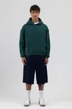 Basic Kapüşonlu Boxy Fit Sweatshirt Nefti