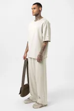 Etiket Detaylı Oversize Eşofman Takım Buz Grisi