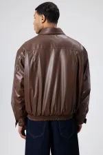 Veste oversize basique en similicuir marron