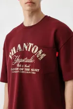 Kısa Kollu Boxy Fit Baskılı Tişört Bordo