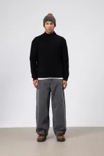 Yarım Balıkçı Yaka Triko Kazak Siyah