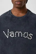 Yıkamalı Düğme Detaylı Oversize Tişört Siyah