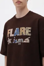 Baskılı Oversize Tişört Kahve