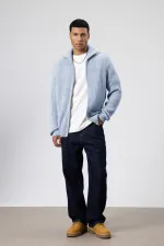 Oversize Zip-Up Knitted Cardigan, Baby Blue