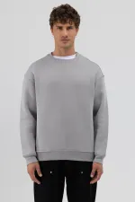 Sweat-shirt gris basique à col rond et coupe oversize