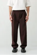 Baggy Fit Pleated Trousers, Brown