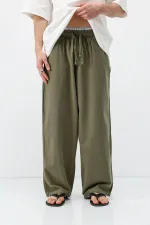 Super Baggy Fit Keten Pantolon Haki