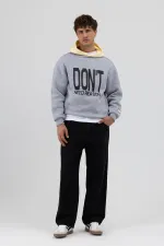 Çift Renk Baskılı Oversize Sweatshirt Gri Melanj