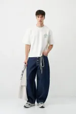 Kısa Kollu Boxy Fit Baskılı Tişört Ekru