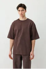 T-shirt oversize délavé à manches courtes, marron.