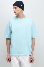T-shirt basique oversize à col rond bleu clair