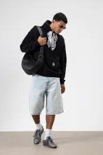 Oversize Hooded Sweatshirt with Scarf Detail, Black