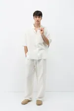 Ensemble en lin et mousseline coupe décontractée, écru