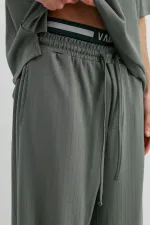 Fitilli Dokulu Baggy Eşofman Alt Haki