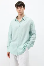 Chemise basique oversize à manches longues, vert turquoise